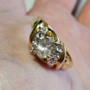 Vintage Uncas 14k Heavy Gold Electroplate Clear Rhinestone Ring Size 7 Cocktail